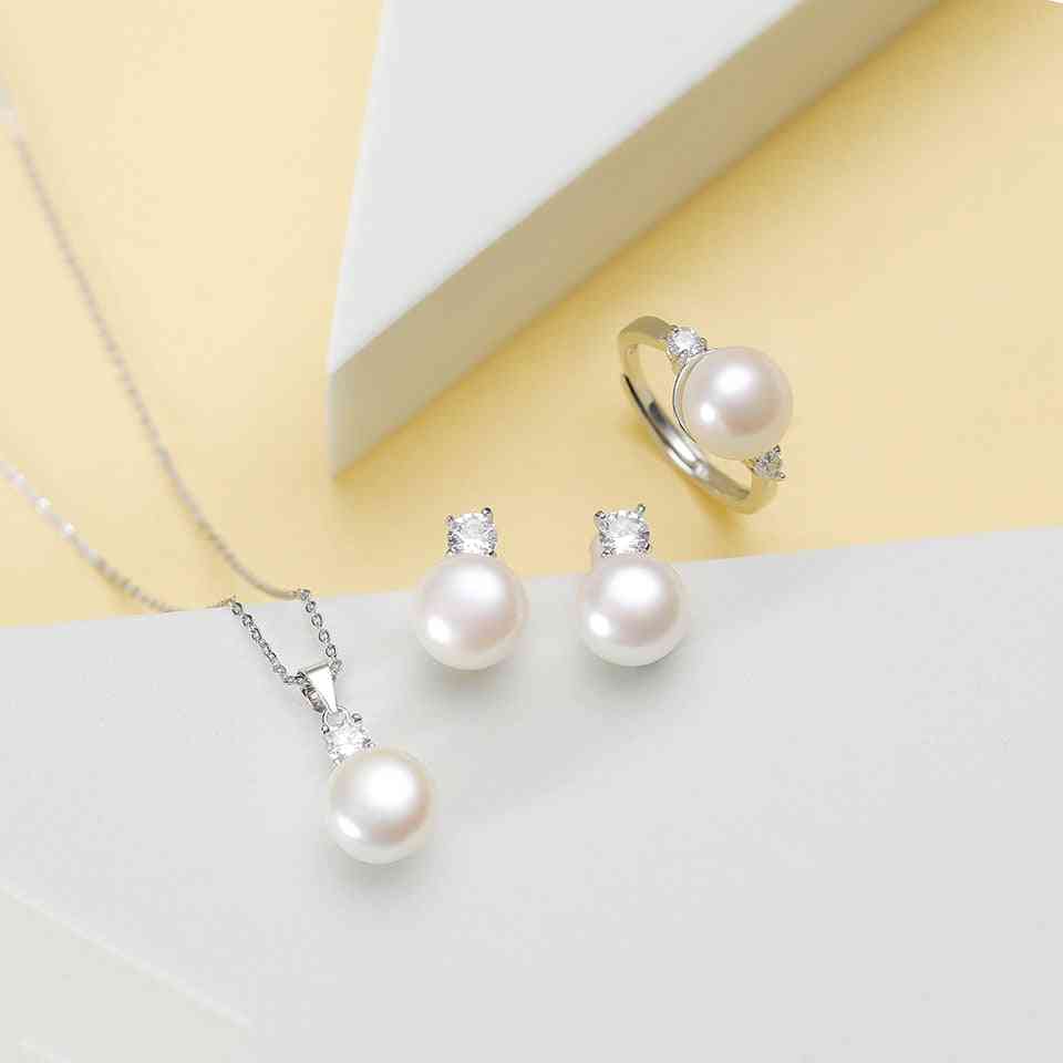 Real Natural Freshwater Pearl  Necklace Sets - Jewelry  For Women - Ring Earrings  Wedding/party Sets