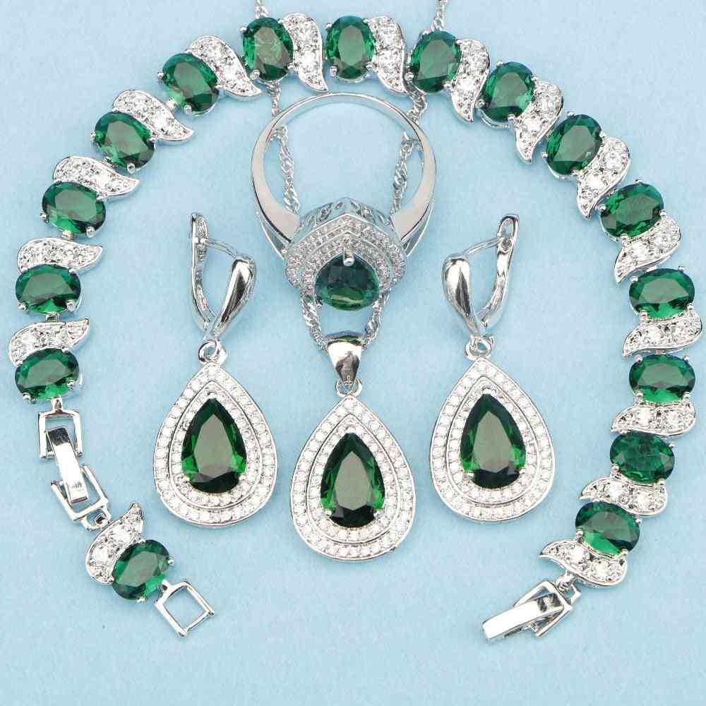Feature Natural Green Cubic Zirconia Sterling Silver Jewelry Sets - Bracelets/earrings/rings/pendant/necklace