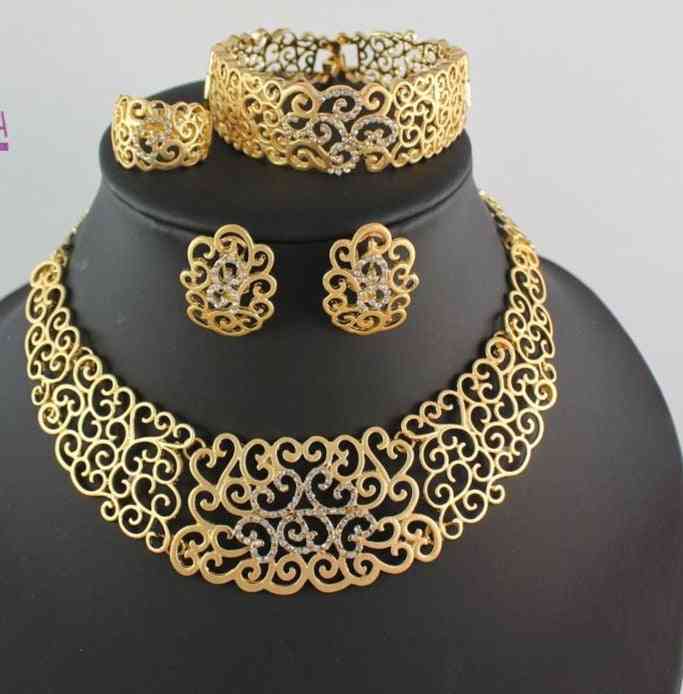 African Costume Jewelry Sets Gold  Crystal Wedding Women Bridal Accessories