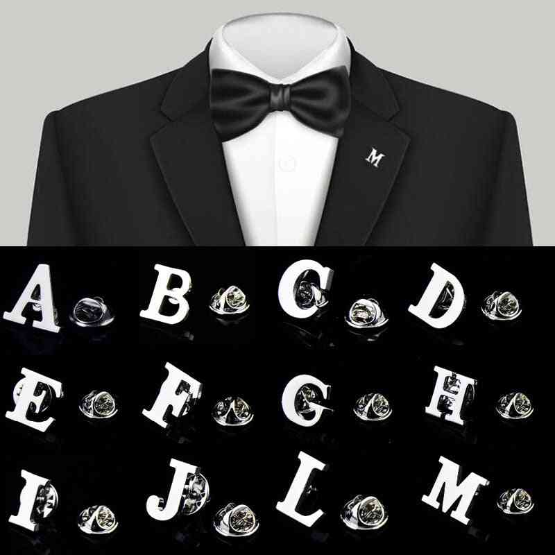 Initial a til z 26 bogstaver sølvfarvet nål - mode engelsk symboldesign herredragt krave revers broche nål - festsmykker