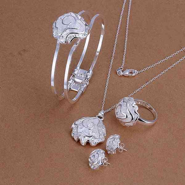 Roses Necklace, Bracelet, Ring, Stud Earrings, Jewelry Sets