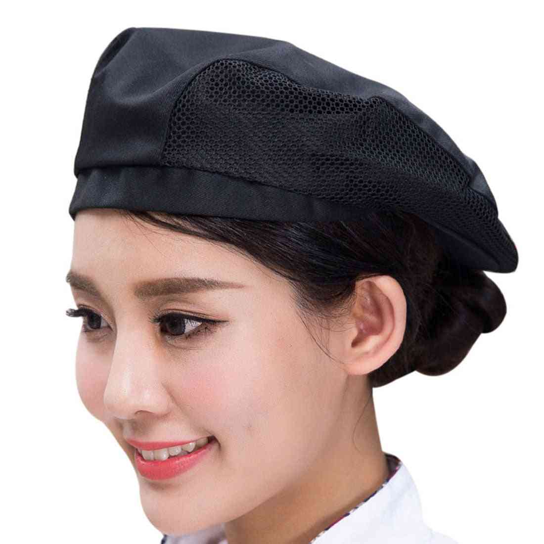 Chef Beret Mesh Patchwork Chef Hat For Restaurant Kitchen - Cooking Cap - Breathable Cap