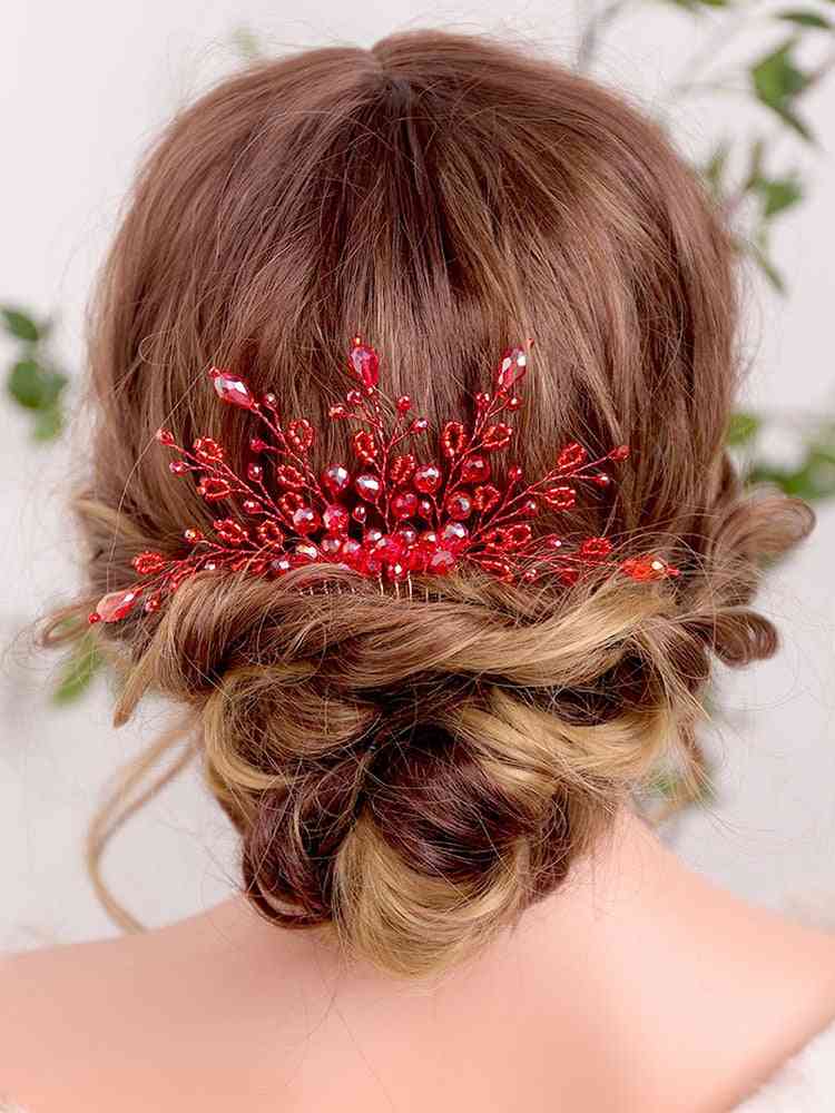 Shiny Red Crystal Hair Comb, Festival Jewelry