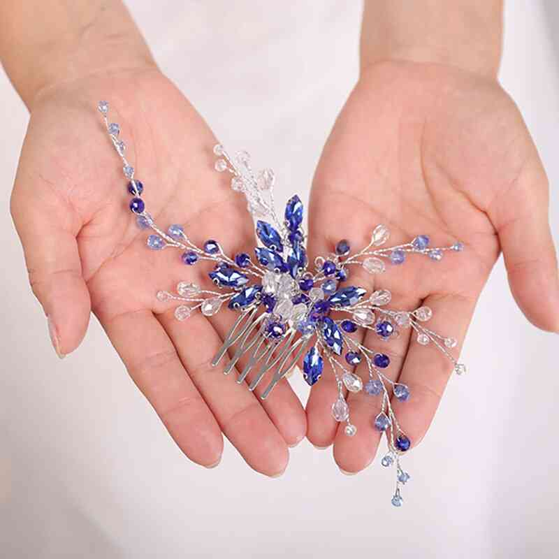 Boheemin sininen hiuskampa - kristallipäähineet - hääpäähine