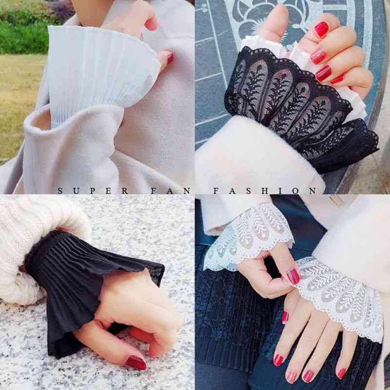 Floral Lace Pleated Ruched False Cuffs Sweater Blouse Apparel Wrist