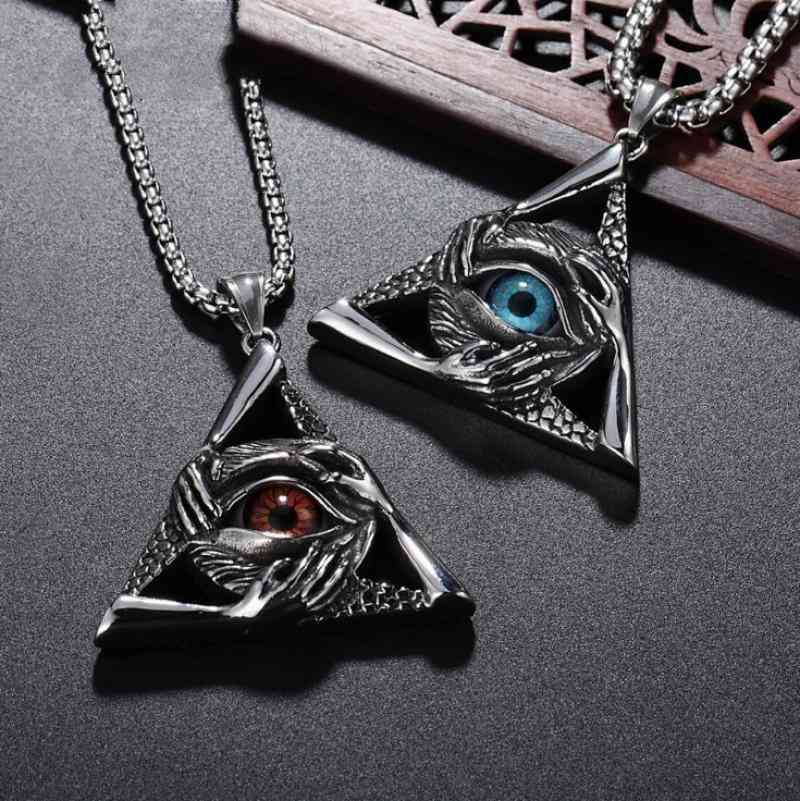 Fashion High Quality Metal Triangle Eye Pendant Necklace For Men
