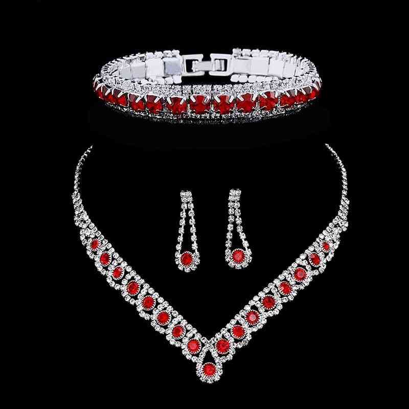 Elegant Red Crystal Rhinestone Wedding Jewelry Sets For Women