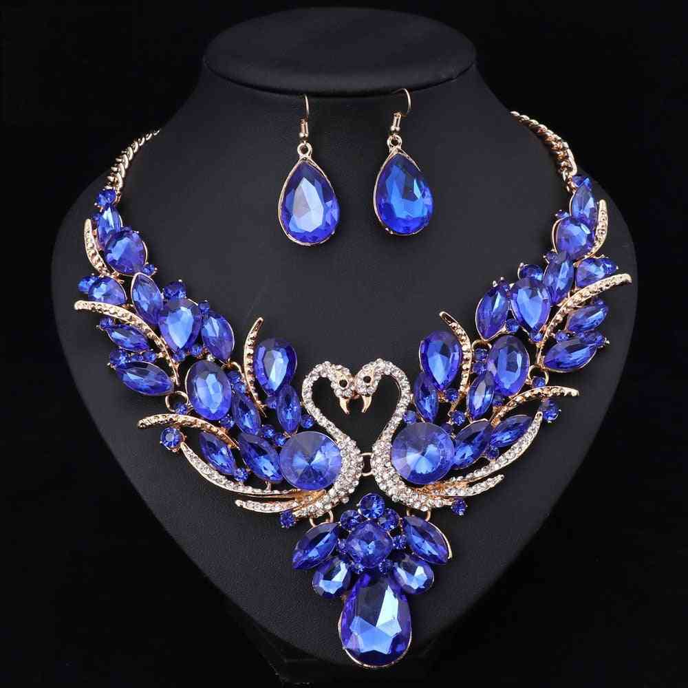 Crystal Bridal Jewelry Sets, Gold Color Swan Necklace For Women