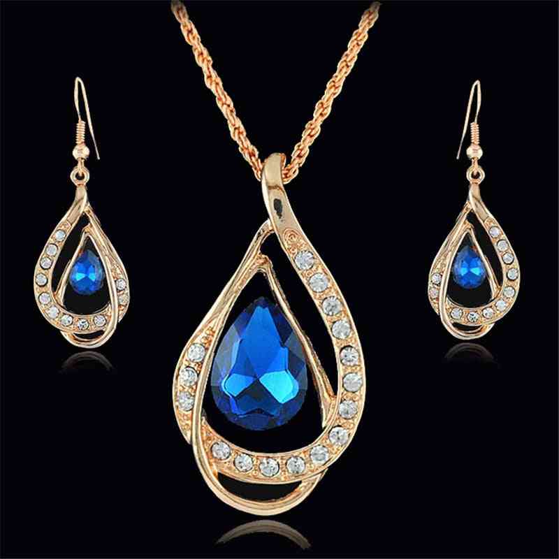 Luxury Fashion Pendants Necklaces Earrings Sets Gold Rhinestone Crystal Bridal Wedding Jewelry Sets For Women