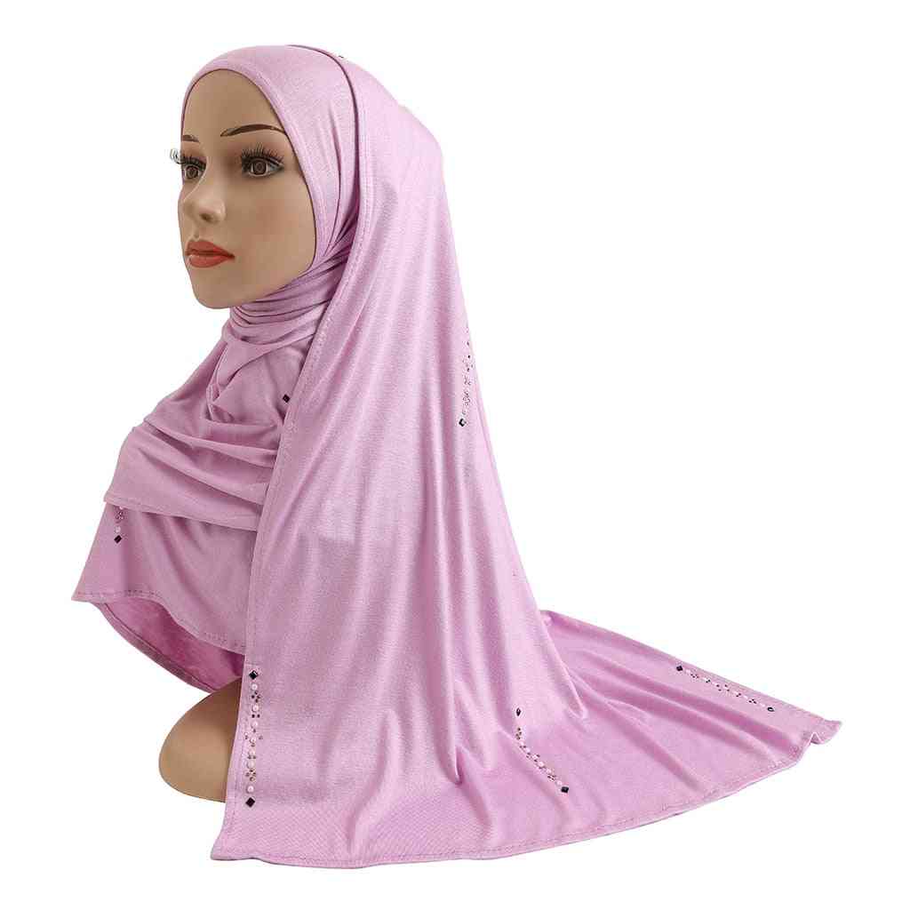 Cotton Jersey Muslim Long Scarf With Beadings