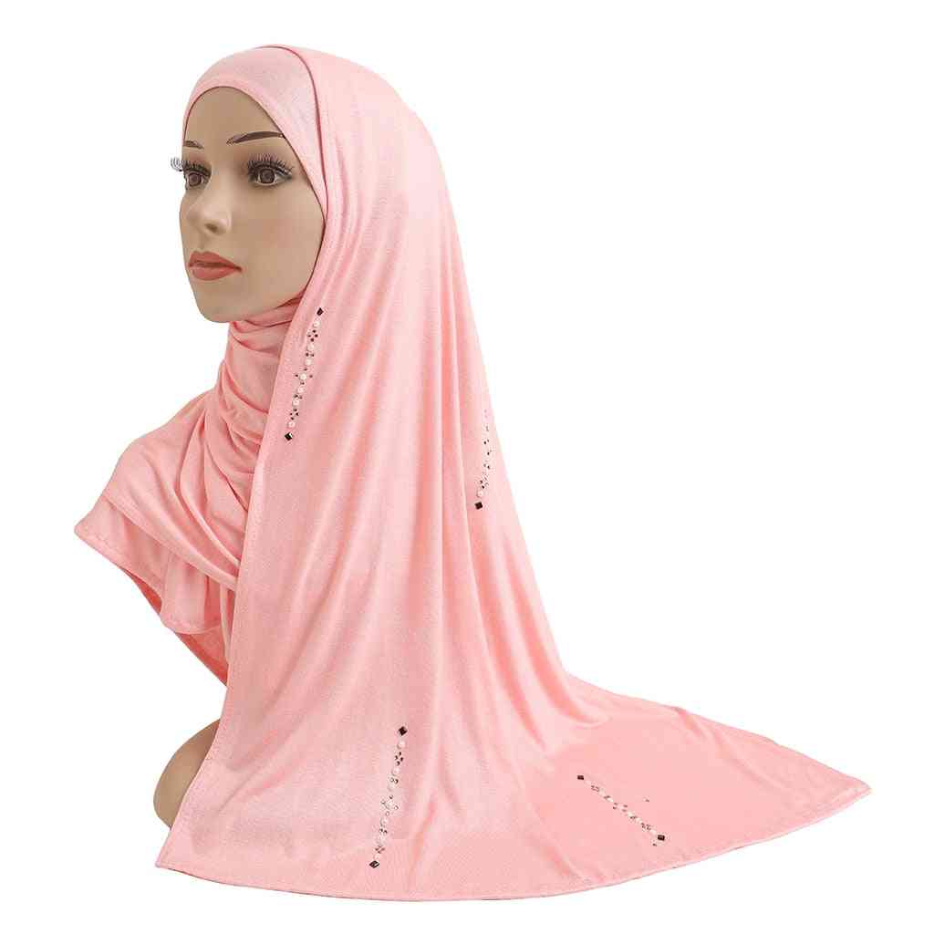 Cotton Jersey Muslim Long Scarf With Beadings