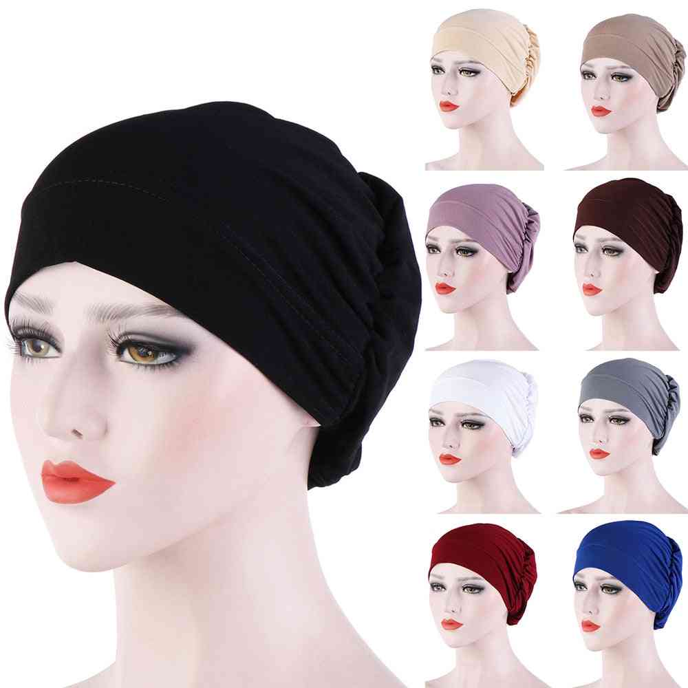 Women Elastic Soft Jersey Hijabs Solid Cap