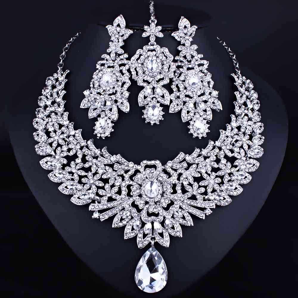 Bridal Necklace Earrings And Frontlet Luxury Crystal Rhinestones Jewelry Sets