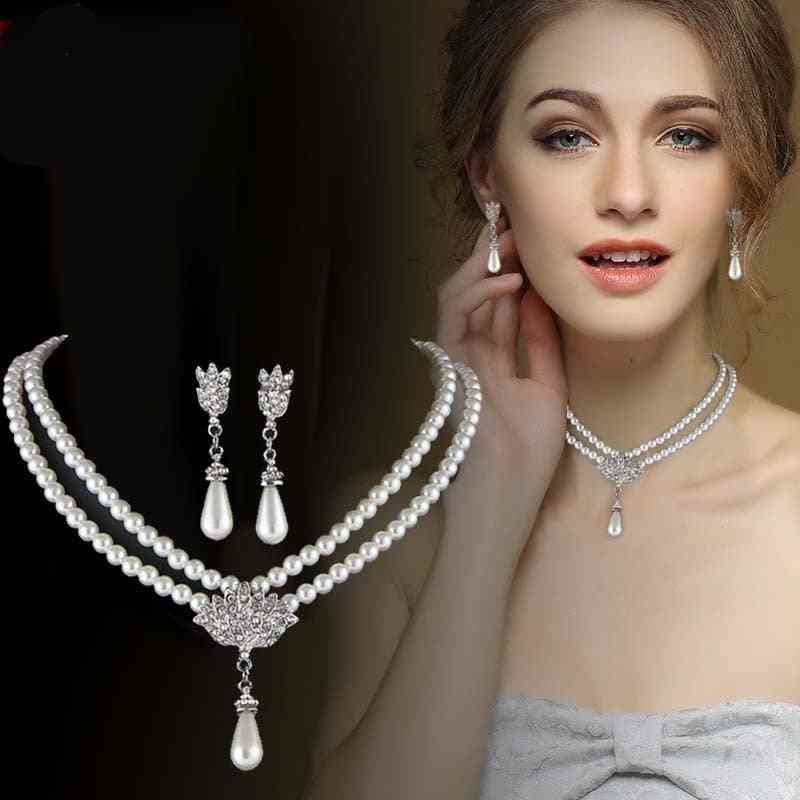 Elegant Simulated-pearl  Drop Bridal Jewelry Sets