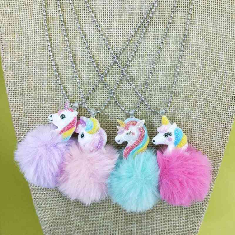 Rainbow Plush Ball Pendants Necklace - Child Charms Chain Necklace