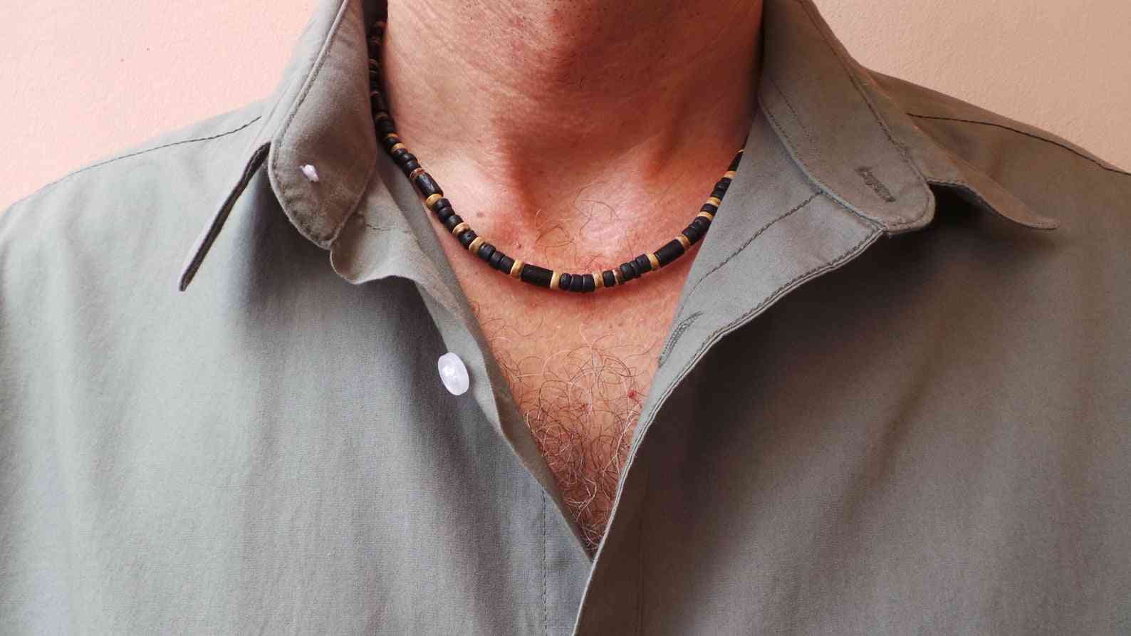 Brown Beaded Men's Coconut Necklace