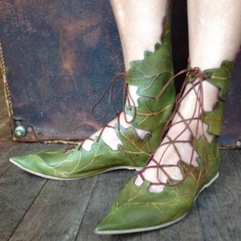 Gothic Medieval Retro Leaves Lace Up Shoes For Women