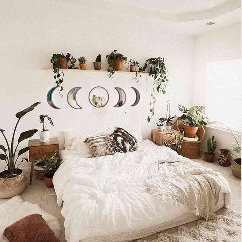 Bohemian Style Wooden Decorative Wall Moon Phase Mirror Set