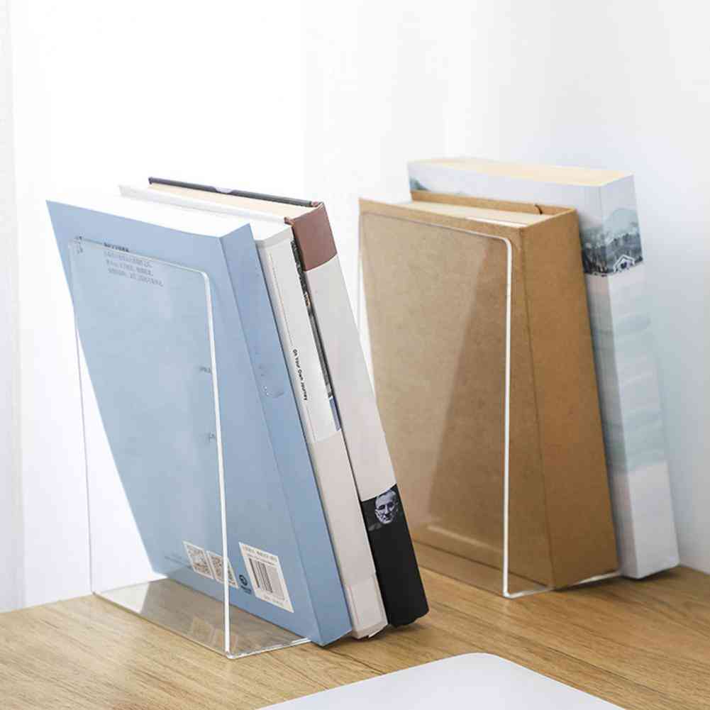 Transparent Acrylic Bookend Stand, Bookshelf Desktop Decorative Storage Rack
