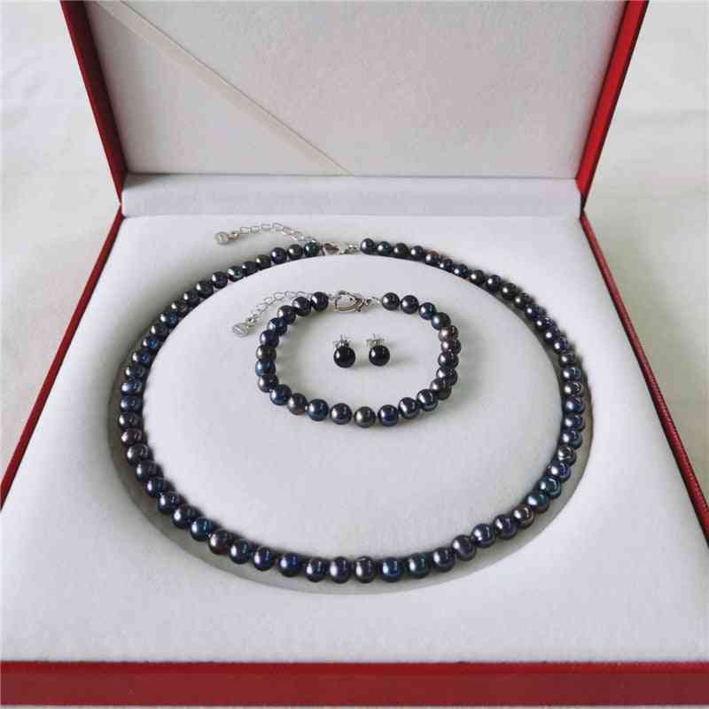 Freshwater Natural Thread Pearl Near Round Jewelry Sets