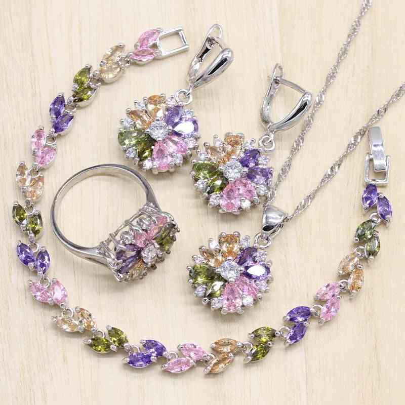 Wedding Bride Silver Jewelry Sets For Women
