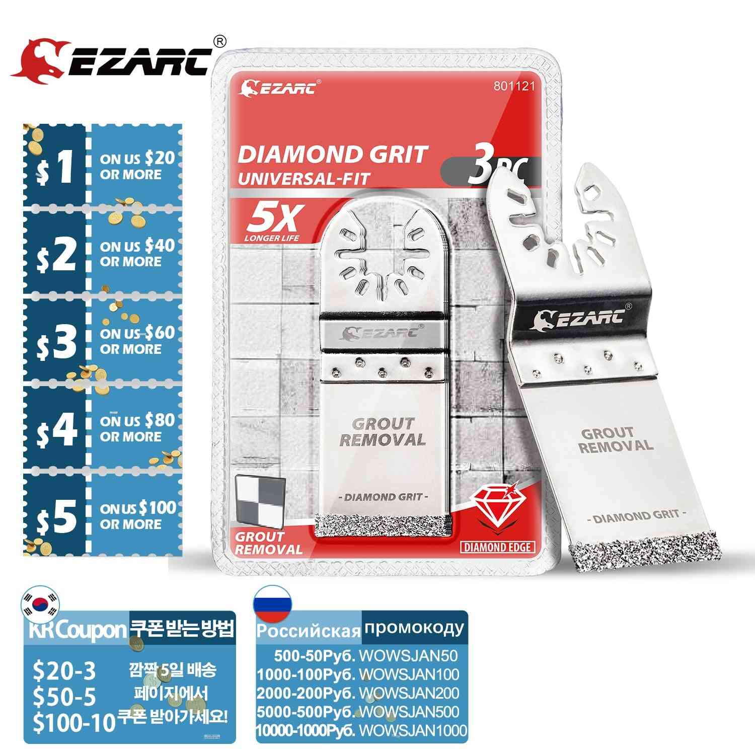 Ezarc 3pcs Diamond Oscillating Blade, Flush Cutting Oscillating Multi Tool Saw Blades For Grout Removal, Mortar, Soft Tile Cut