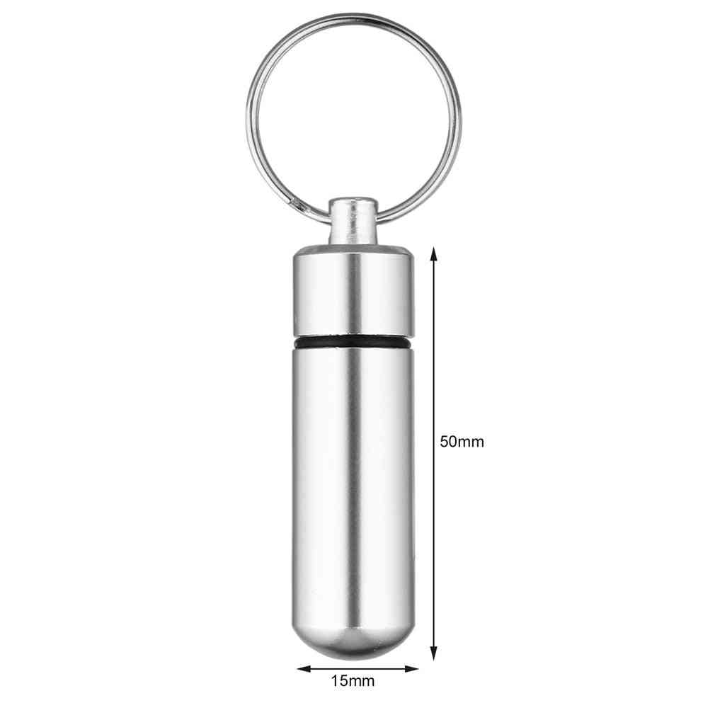 Aluminum Silver Pill Box Case Bottle Cache Drug Holder Container Key-chain