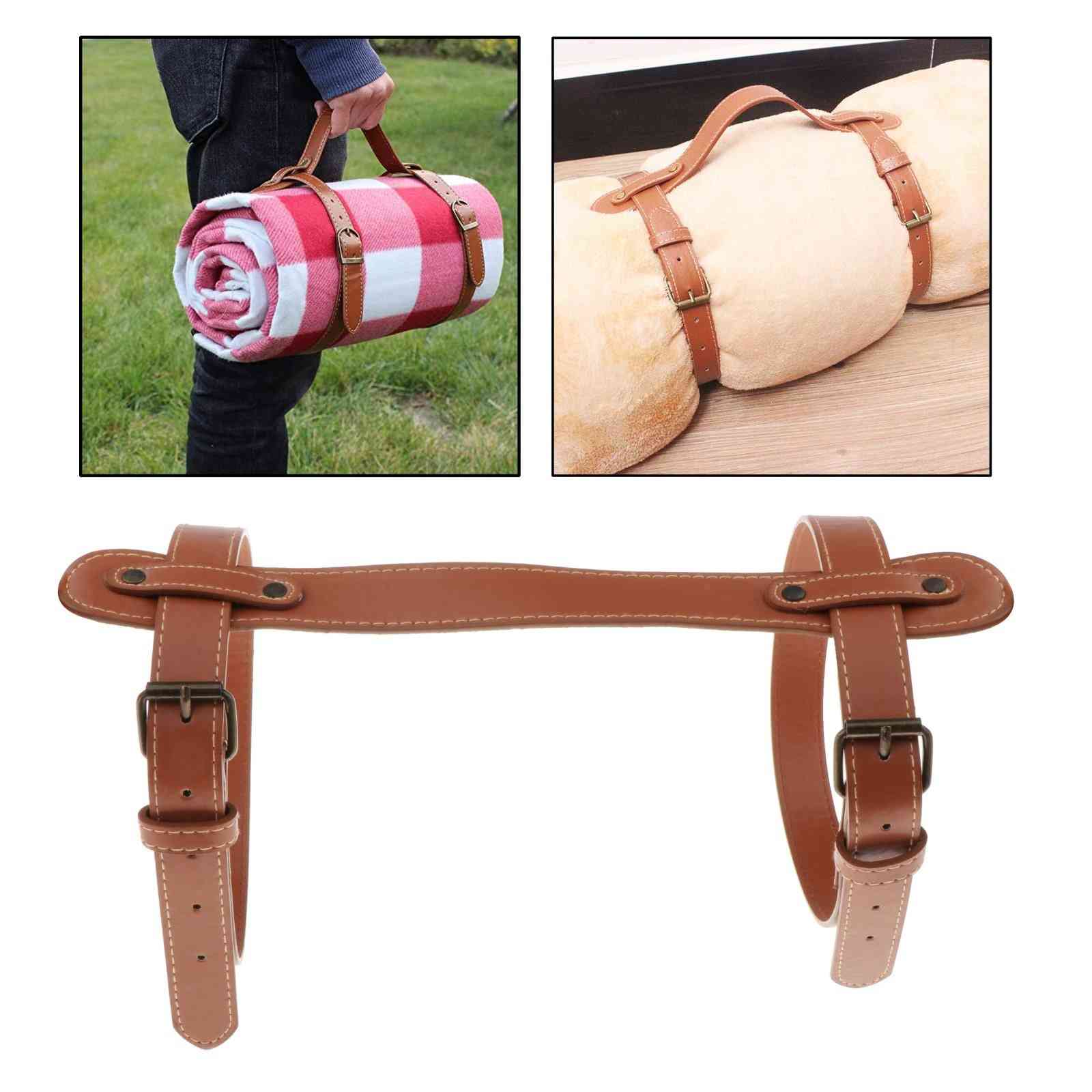 Pu Leather Picnic Blanket Strap Camping, Picnics, Motorcycle Bedroll Straps