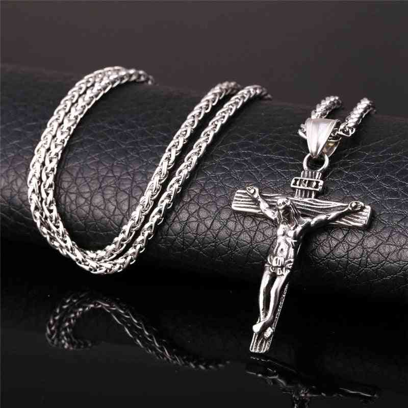 Religiös jesus kors halsband för män mode guld färg kors hänge med kedja halsband smycken för män