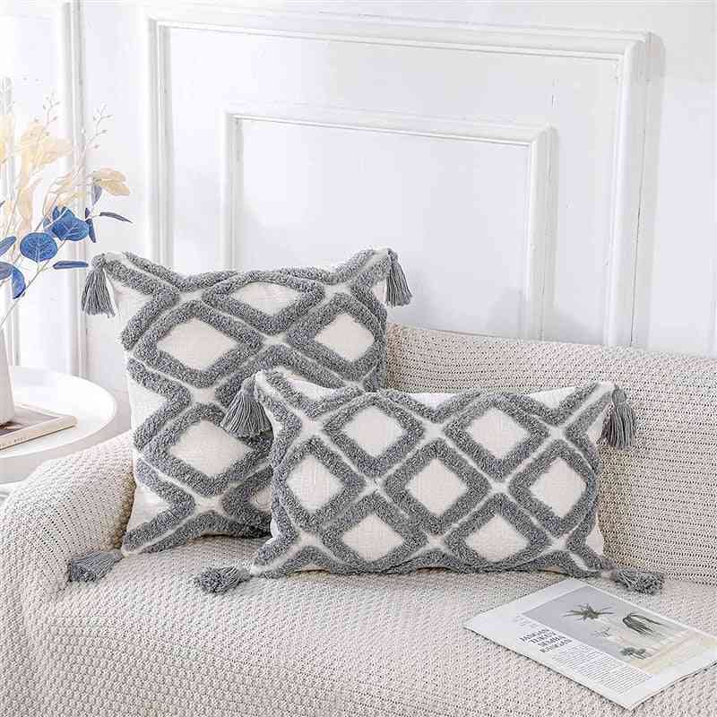 Throw Pillow Covers With Tassel Square Pillows Decoration Home Cream