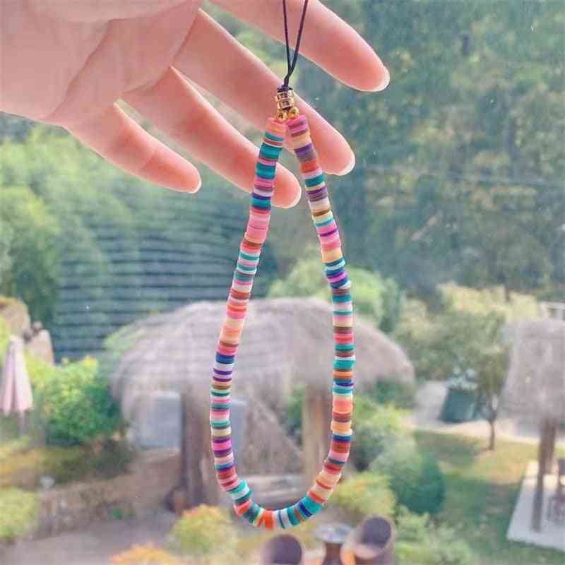 Fashion Bohemian Style Colored Mixed Color Soft Pottery Mobile Phone Chain