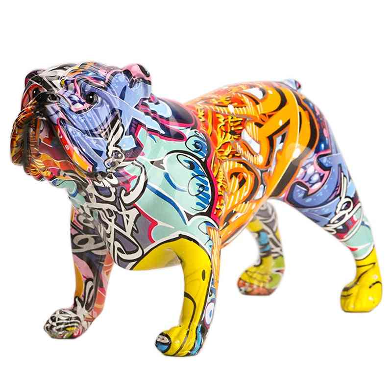 Creative Colorful English Bulldog Figurines Modern Graffiti Ornament