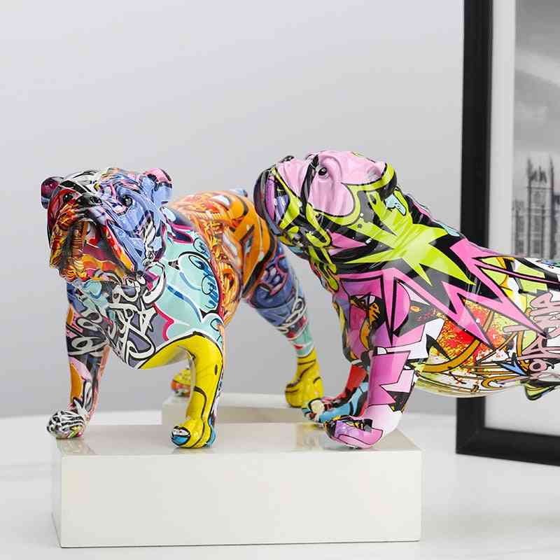 Creative Colorful English Bulldog Figurines Modern Graffiti Ornament
