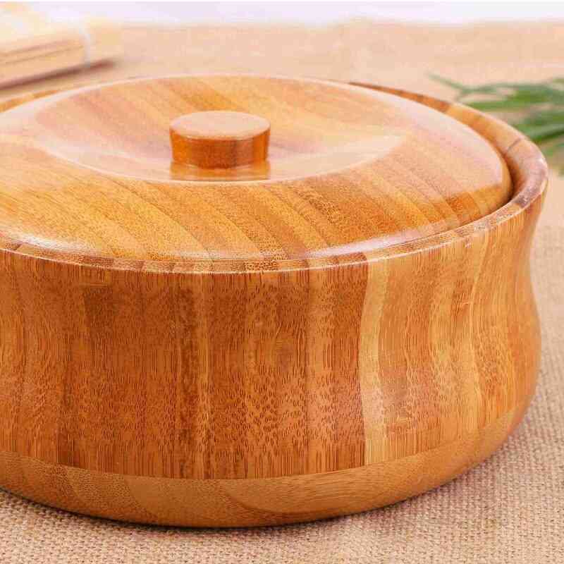 Handmade Beer Rice Water Bamboo Bowl Lid Househould