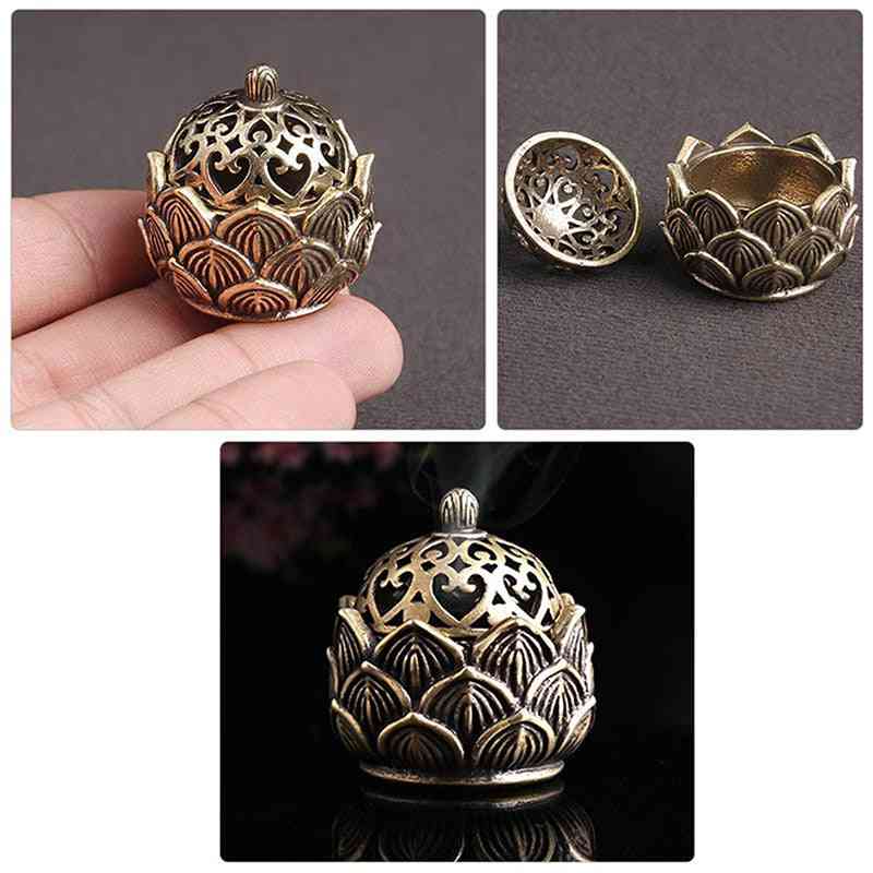 Retro Copper Small Lotus Pocket Hollow Out Incense