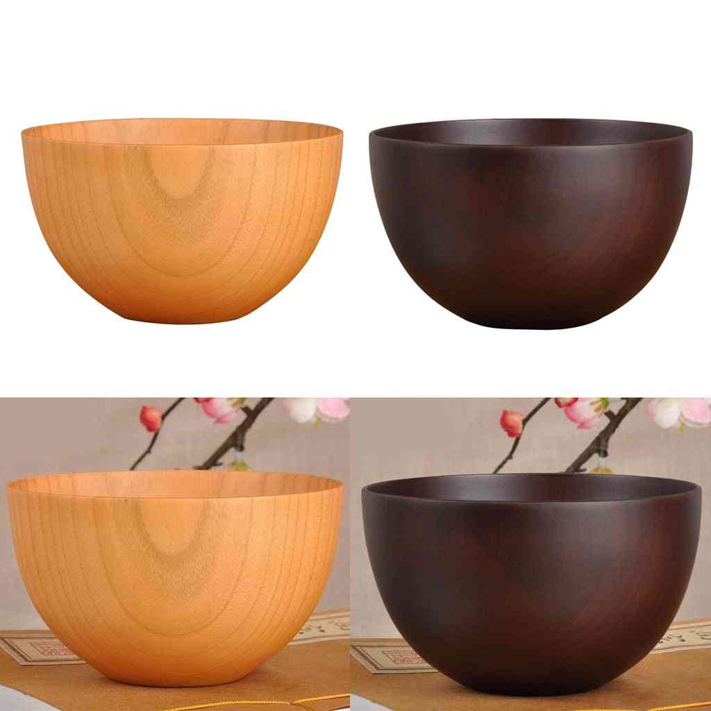 Natural Wood Round Craft Tableware Fruit Rice Bowl Kitchen