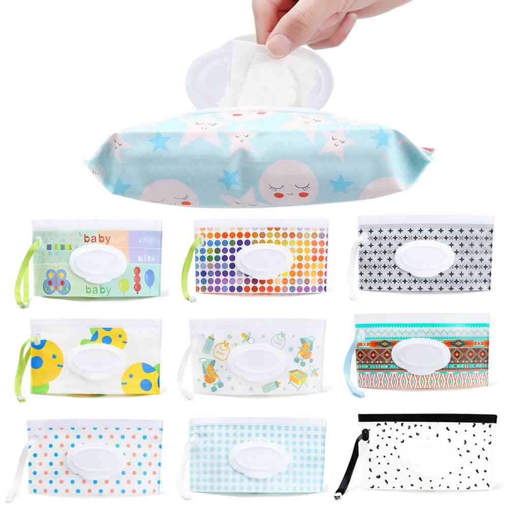 Baby Wet Wipe Pouch Cute Snap-strap Refillable Wet Wipes Bag