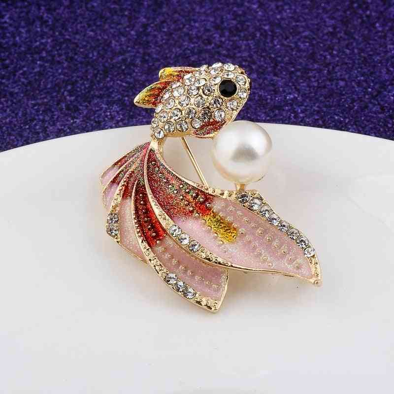 Cute Color Fashion Pearl Fish Animal Pin Brooches