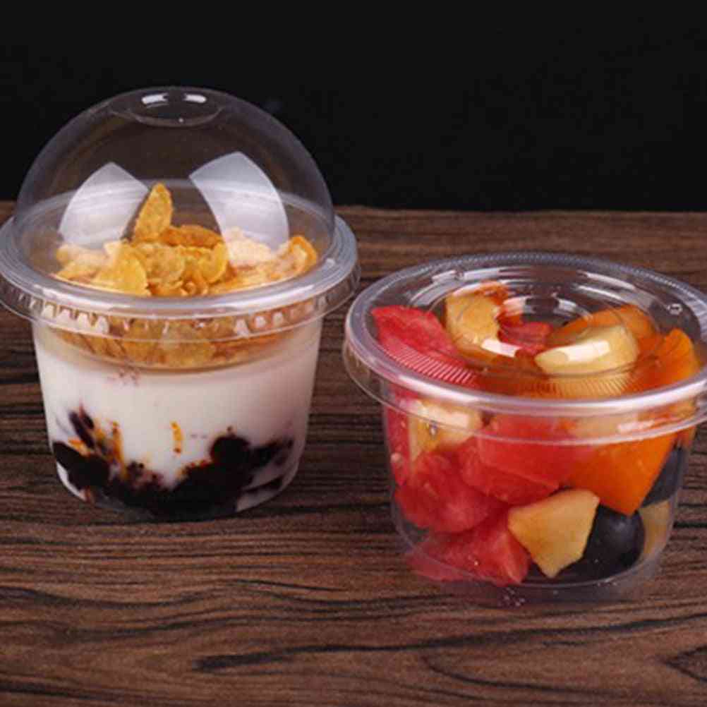 Disposable Salad Cup, Transparent Plastic Dessert Bowl Container With Lid