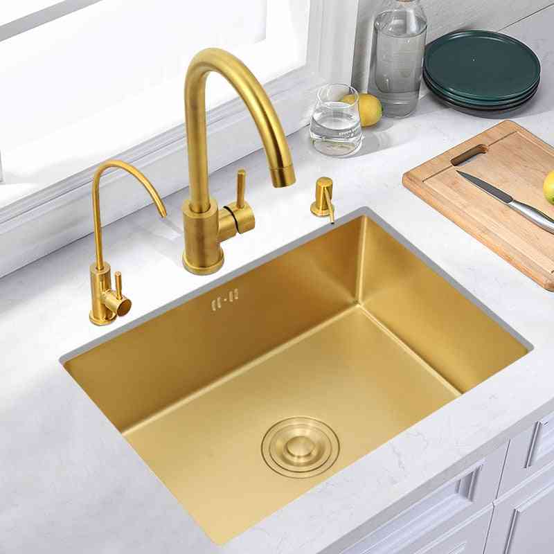 Gold Nano Stainless Steel Kitchen Sink Single Bowl Basin
