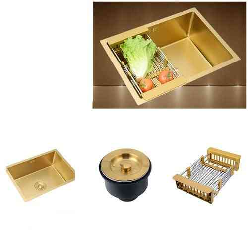 Gold Nano Stainless Steel Kitchen Sink Single Bowl Basin