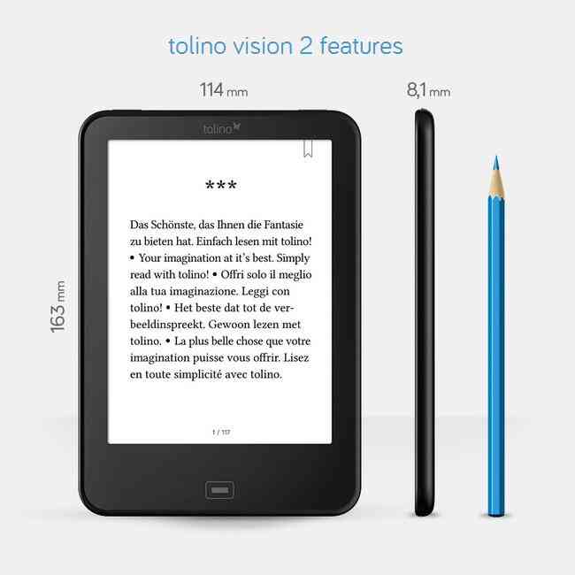 Tolino vision 2 tab2 flip page sort e-bogslæser