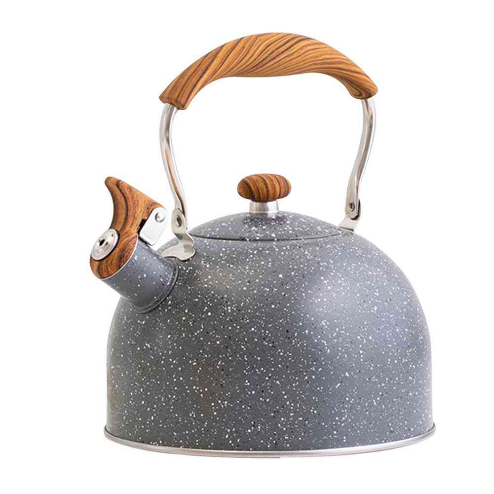 Tea Kettle Whistling Kettle With Wood Grain Anti Scalding Handle Stylish For Gas