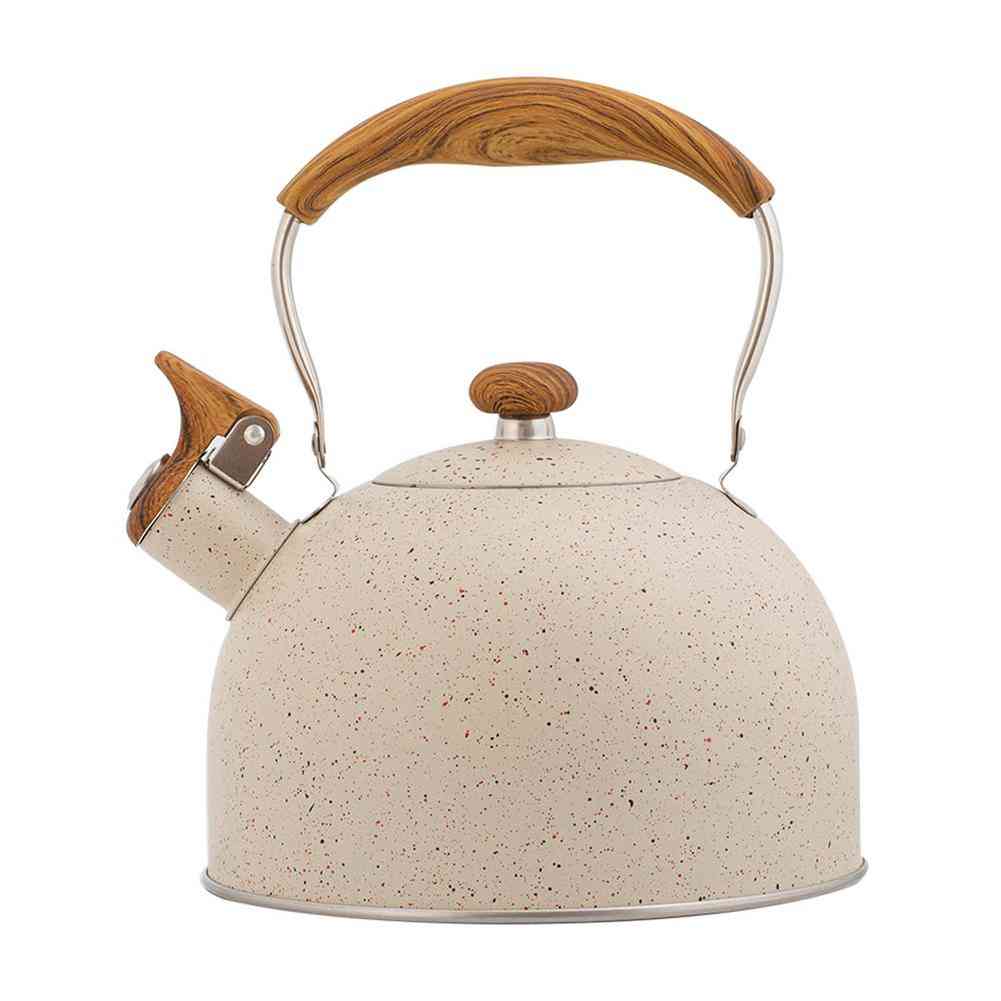 Tea Kettle Whistling Kettle With Wood Grain Anti Scalding Handle Stylish For Gas