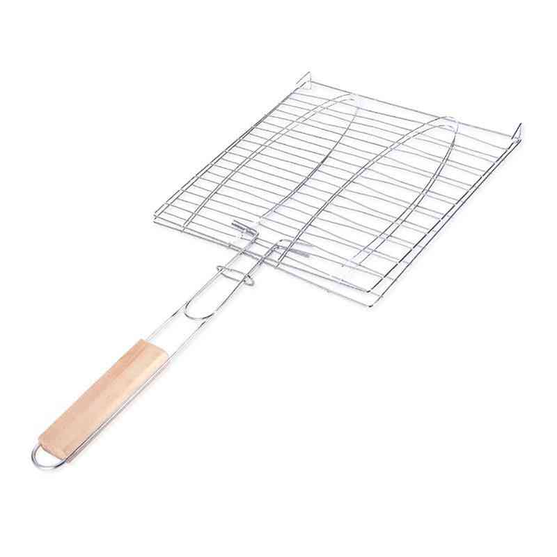 Iron Wire Grilling Basket Wood Handle Grill Basket Barbecue Basket Nonstick