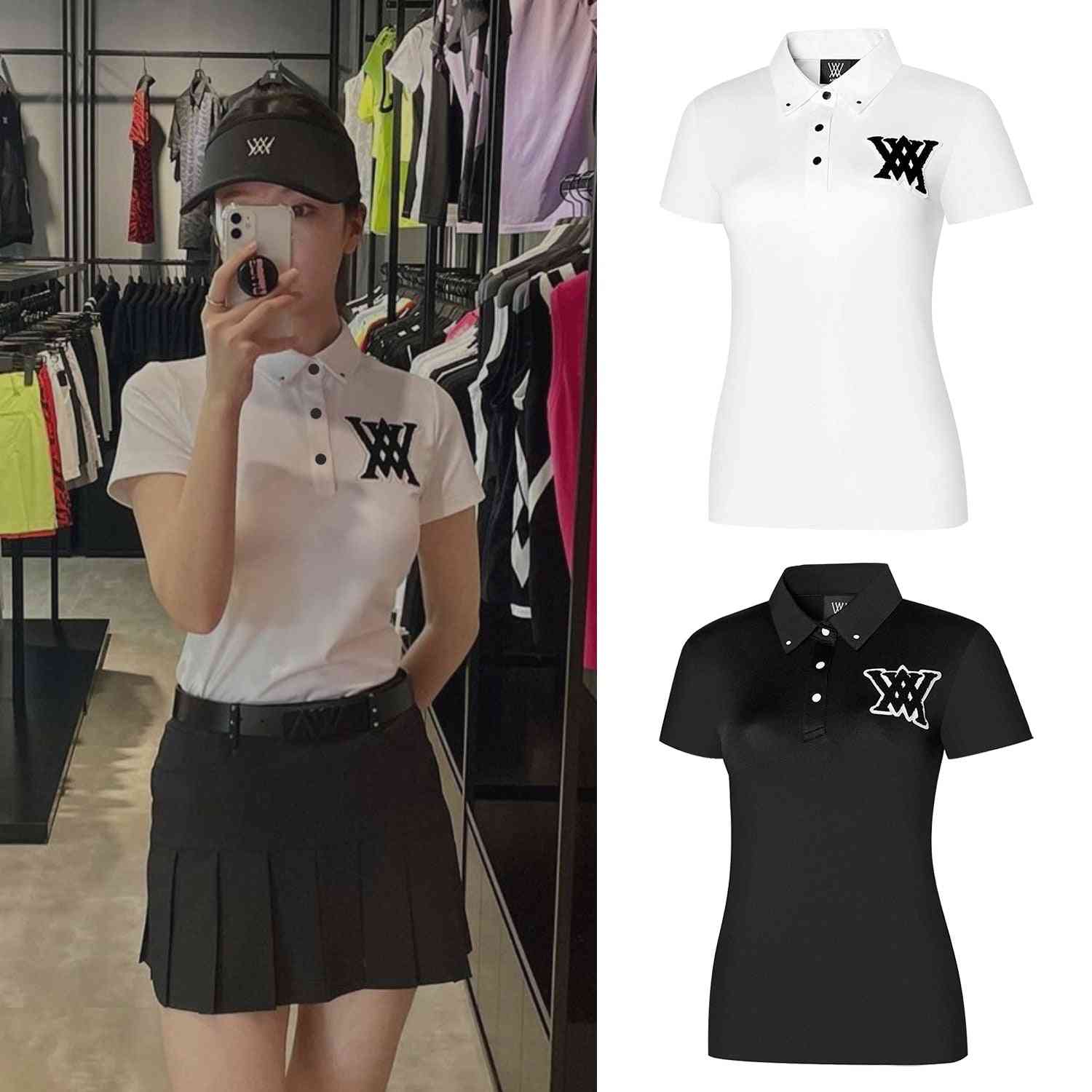 Golf Apparel Ladies Polo Shirts  Summer 2022 A-new Sports Quick Dry Stretch Short Sleeves Big Logo Women's Clothing