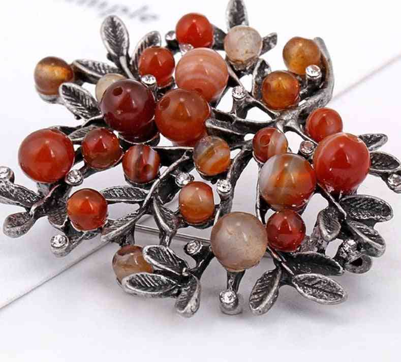 New Natural Stone Plant Leaf Bouquet Metal Brooches