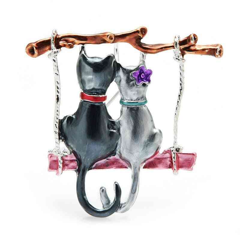 Cartoon Swinging Couple Cats Brooches