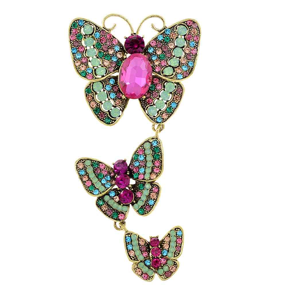 Large Crystal And Rhinestone Butterfly Brooches