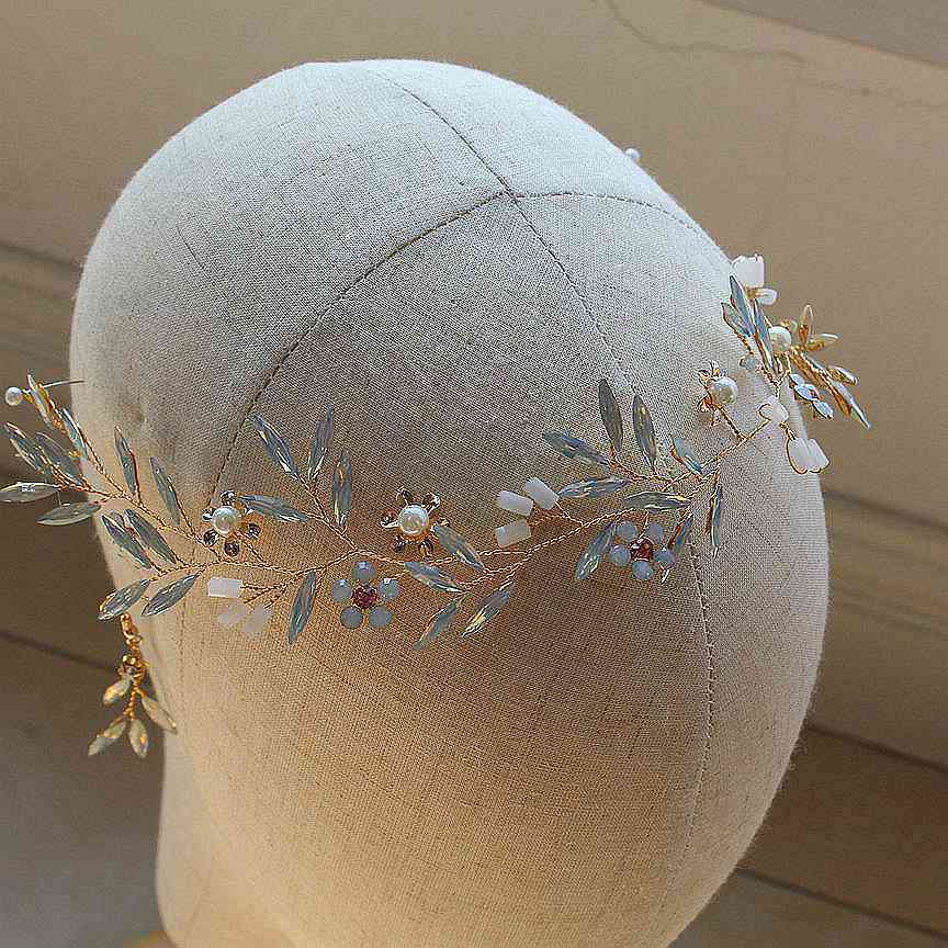 Protein Glass Hair Ornaments Golden Flower Wedding Hair Accessories